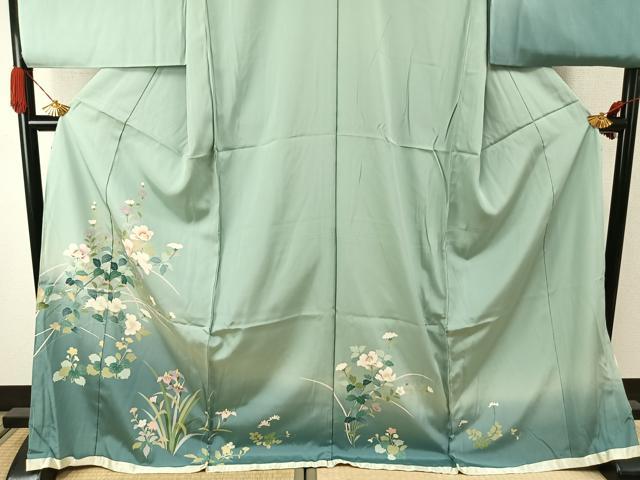 平和屋着物●訪問着 友禅 草花文 暈し染め 仮絵羽 正絹 逸品 未使用 AABJ4322fy