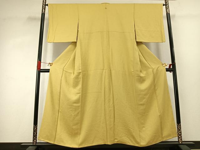 平和屋着物●上質な色無地 草花地紋 花葉色 正絹 逸品 AABJ4329fy