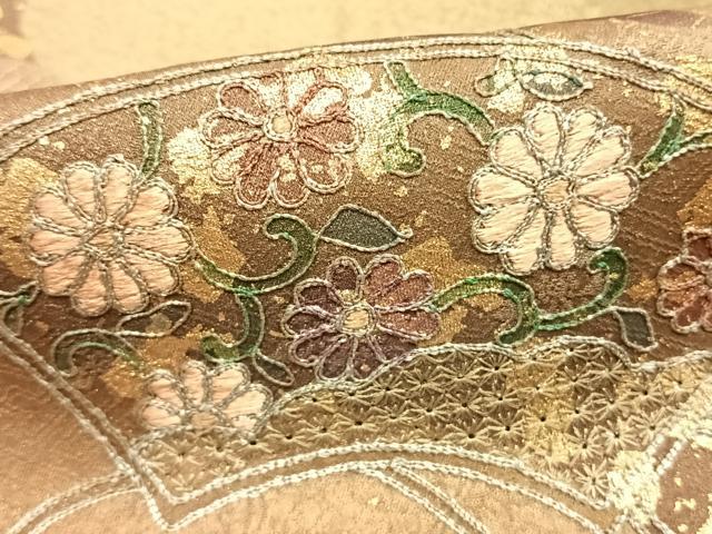 平和屋着物●訪問着 中国三大刺繍 汕頭刺繍 スワトウ刺繍 道長地紙花文 暈し染め 金彩 正絹 逸品 AABJ4334fy