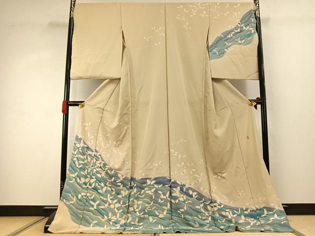 平和屋着物●十日町 加賀草木友禅の第一人者 田村哲彦 訪問着 舞蝶文 暈し染め 浜ちりめん 仮絵羽 正絹 逸品 未使用 AABJ4338fy