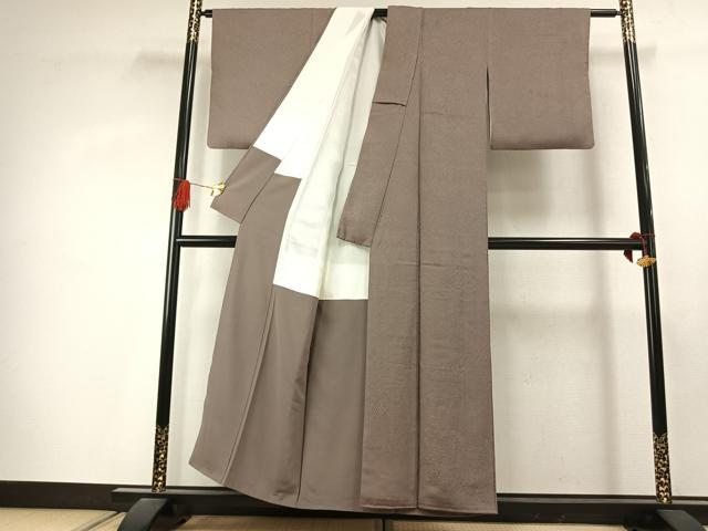 平和屋着物●上質な色無地 風景花地紋 生壁色 正絹 逸品 未使用 AABJ4339fy