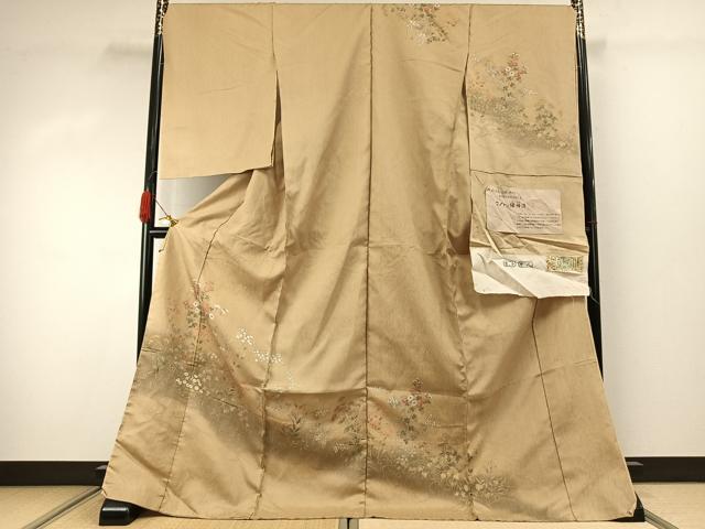平和屋着物●訪問着 結幡染 草花文 暈し染め 金彩 仮絵羽 正絹 逸品 未使用 AABJ4343fy
