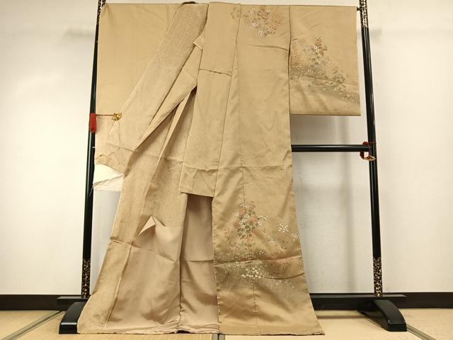 平和屋着物●訪問着 結幡染 草花文 暈し染め 金彩 仮絵羽 正絹 逸品 未使用 AABJ4343fy