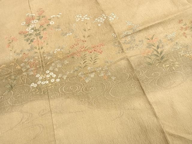 平和屋着物●訪問着 結幡染 草花文 暈し染め 金彩 仮絵羽 正絹 逸品 未使用 AABJ4343fy