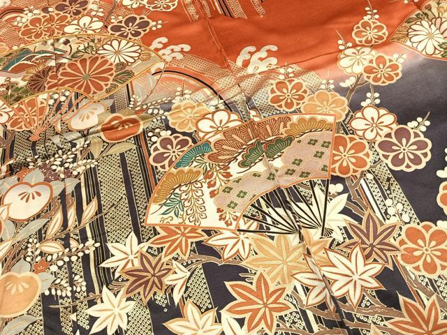 平和屋着物●豪華振袖 扇面花文 暈し染め 金糸 金彩 仮絵羽 逸品 未使用 AABJ4347fy