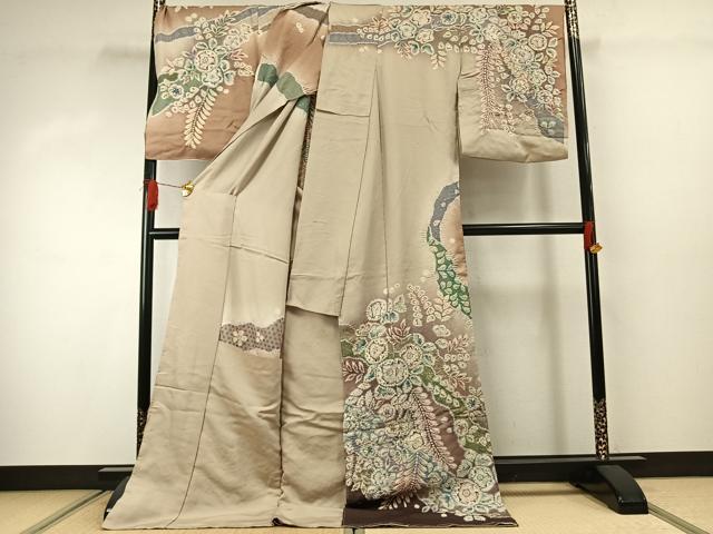 平和屋着物●越後十日町の一流染匠 桐屋・翠山工房 訪問着 辻が花 絞り 暈し染め 金彩 金通し地 仮絵羽 正絹 逸品 未使用 AABJ4350fy