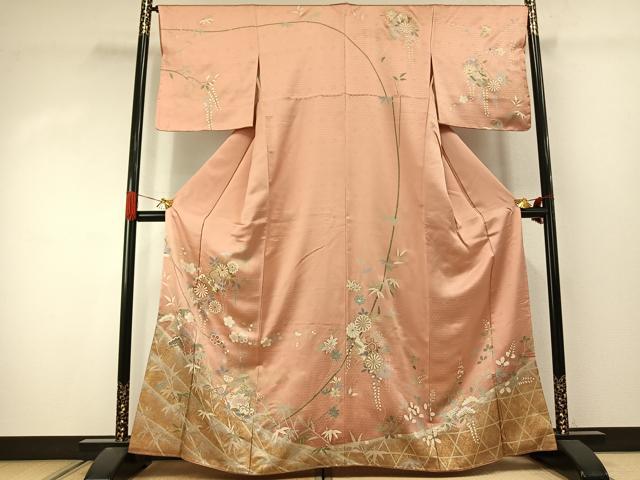 平和屋着物●訪問着 駒刺繍 冊子花文 金銀彩 正絹 逸品 AABJ4359fy