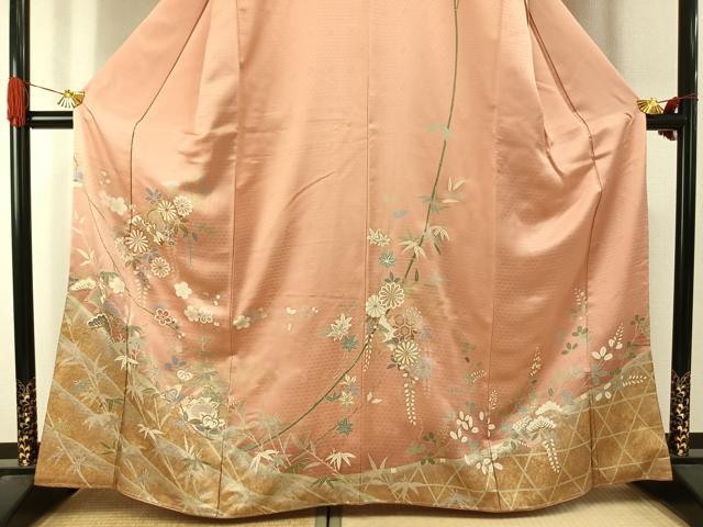 平和屋着物●訪問着 駒刺繍 冊子花文 金銀彩 正絹 逸品 AABJ4359fy
