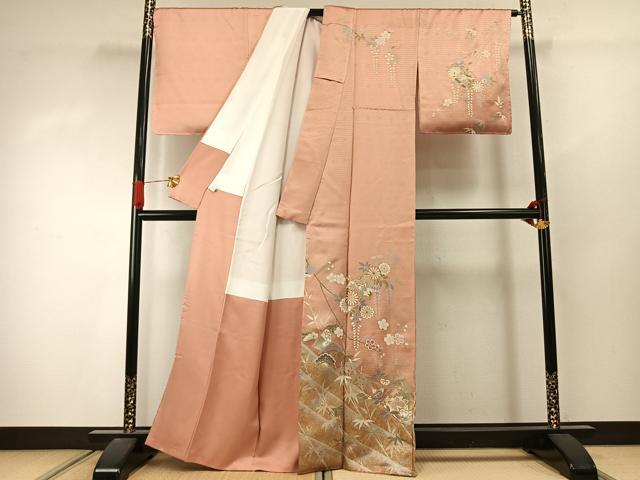 平和屋着物●訪問着 駒刺繍 冊子花文 金銀彩 正絹 逸品 AABJ4359fy