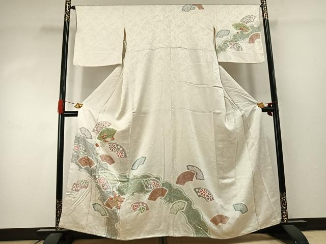 平和屋着物●訪問着 絞り 刺繍 地紙花文 金糸 金彩 正絹 逸品 AABJ4361fy
