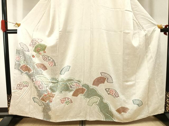 平和屋着物●訪問着 絞り 刺繍 地紙花文 金糸 金彩 正絹 逸品 AABJ4361fy