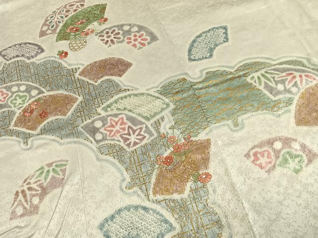 平和屋着物●訪問着 絞り 刺繍 地紙花文 金糸 金彩 正絹 逸品 AABJ4361fy