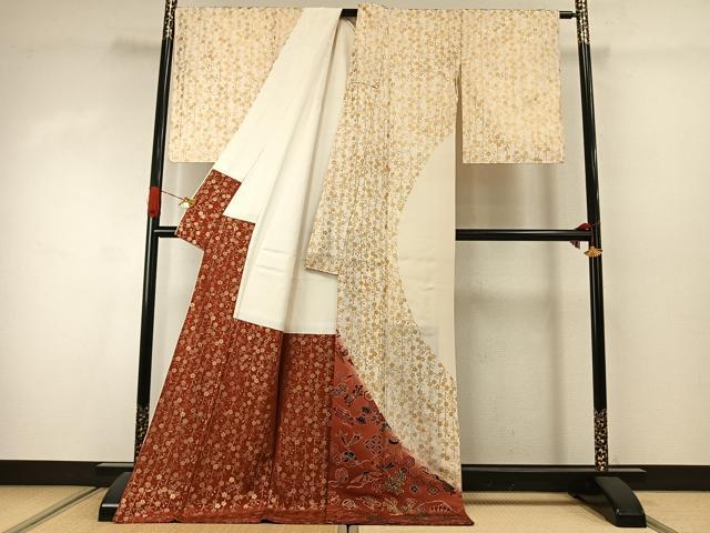 平和屋着物●訪問着 駒刺繍 宝尽くし扇面花文 暈し染め 金銀糸 金彩 ロング丈 正絹 逸品 AABJ4363fy