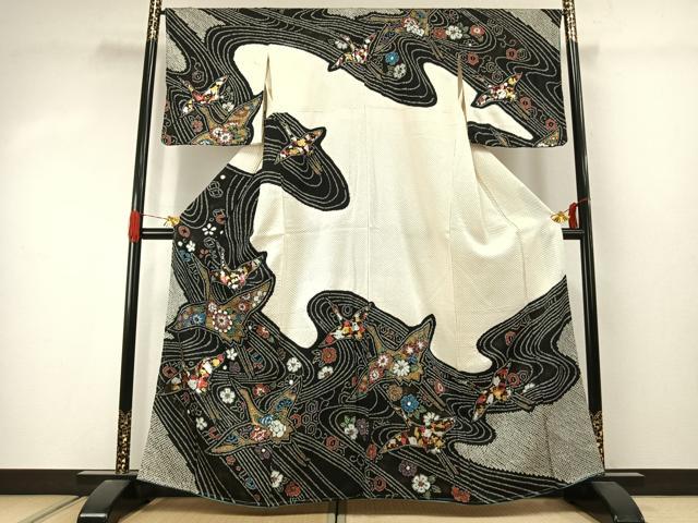 平和屋着物●訪問着 総絞り 花鳥文 金銀彩 正絹 逸品 AABJ4366fy