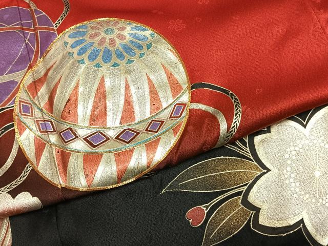 平和屋着物●豪華振袖 駒刺繍 毬 舞花文 暈し染め 金銀彩 正絹 逸品 AABJ4370fy
