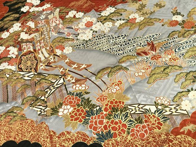 平和屋着物●豪華振袖 駒刺繍 御所車花鳥文 金彩 正絹 逸品 未使用 AABJ4374fy