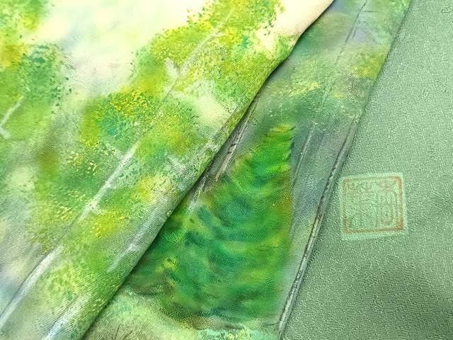 平和屋着物●訪問着 作家物 手描き 樹林文 暈し染め 正絹 逸品 未使用 AABJ4375fy