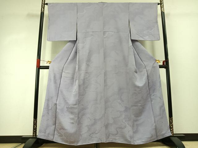 平和屋着物●上質な色無地 雲取り熨斗地紋 暁鼠色 正絹 逸品 未使用 AABJ4377fy