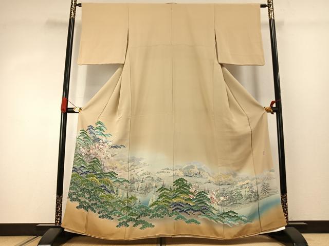平和屋着物●十日町友禅作家 阿部佳雪 色留袖 風景枝梅松文 暈し染め 正絹 逸品 AABJ4378fy
