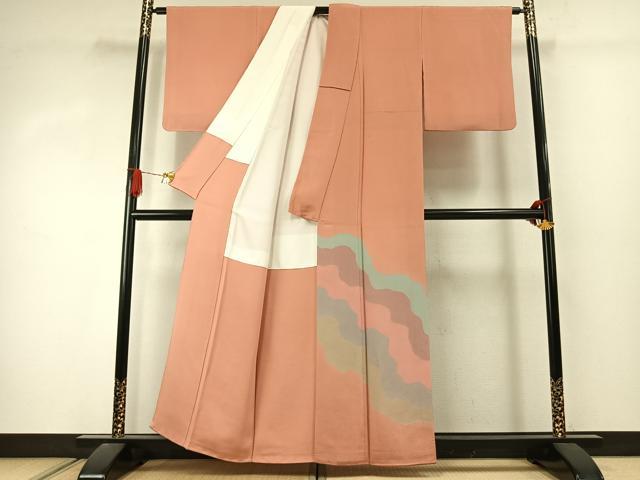 平和屋着物●色留訪問着 道長文 鬼しぼ縮緬 正絹 逸品 AABJ4379fy
