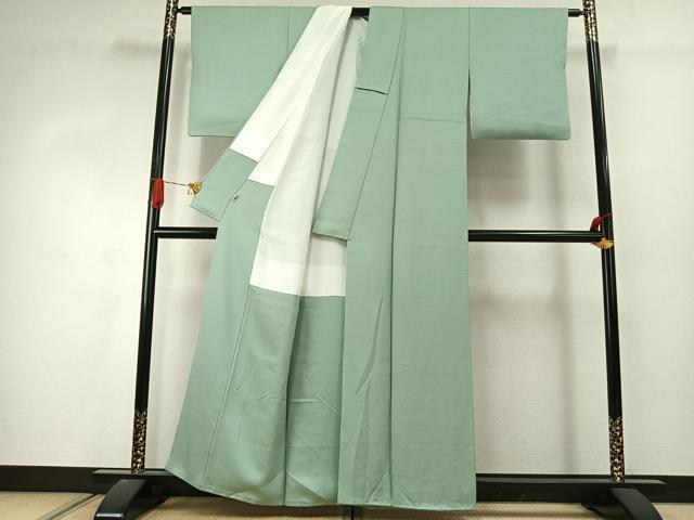 平和屋着物●上質な色無地 霞地紋 薄萌葱色 正絹 逸品 AABJ4387fy