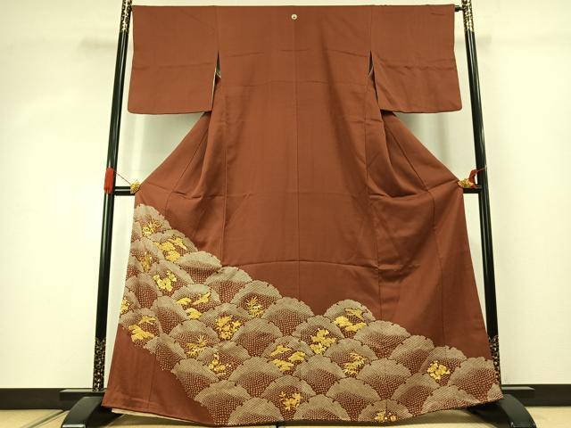 平和屋着物●豪華色留袖 駒刺繍 松竹梅 飛鳥文 金糸 正絹 逸品 AABJ4395fy