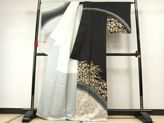 平和屋着物●訪問着 駒刺繍 絞り 萩文 暈し染め 金彩 正絹 逸品 未使用 AABJ4396fy