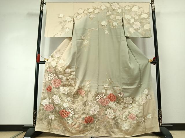 平和屋着物●訪問着 草花文 暈し染め 金彩 正絹 逸品 AABJ4397fy