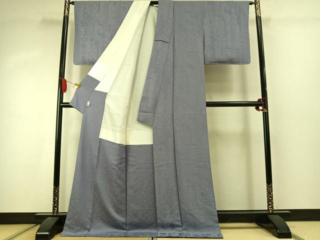 平和屋着物●上質な色無地 色紙花地紋 幻の染織 藤色 夢紫美術館謹織 反端付き ロング丈 正絹 逸品 未使用 AABJ4400fy