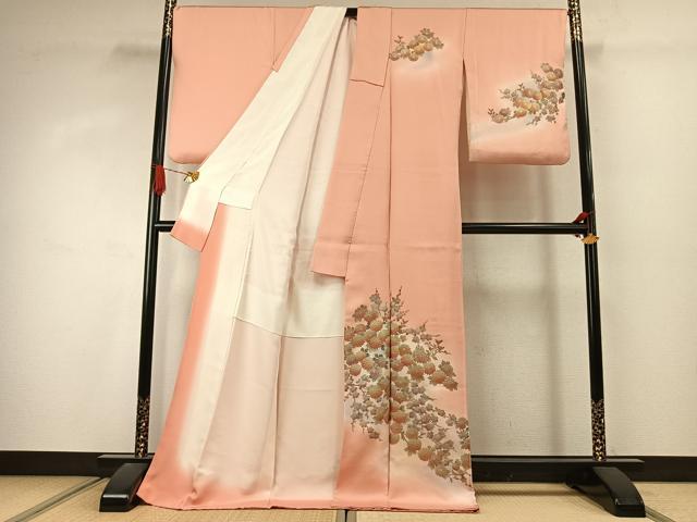平和屋着物●訪問着 枝花文 暈し染め ロング丈 正絹 逸品 AABJ4404fy