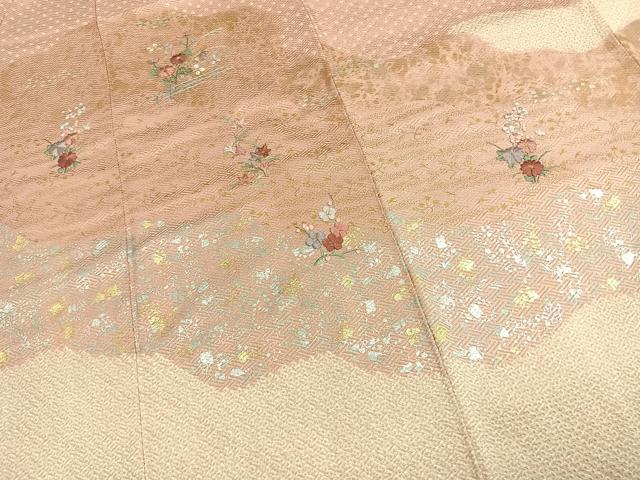 平和屋着物●訪問着 絞り 刺繍 草花文 金糸 金銀彩 正絹 逸品 AABJ4408fy