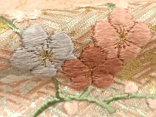 平和屋着物●訪問着 絞り 刺繍 草花文 金糸 金銀彩 正絹 逸品 AABJ4408fy