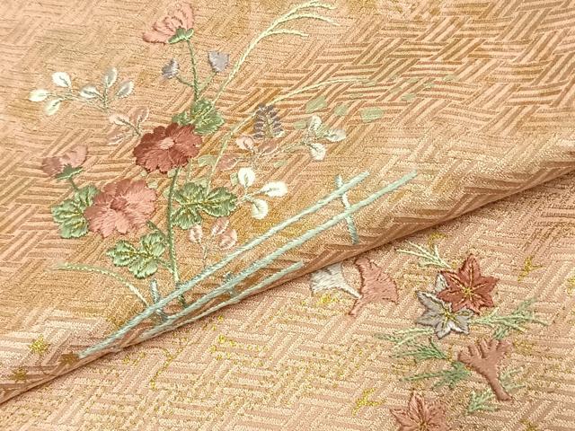 平和屋着物●訪問着 絞り 刺繍 草花文 金糸 金銀彩 正絹 逸品 AABJ4408fy