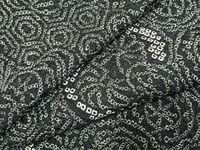 平和屋着物●上質な小紋 総絞り 草花文 黒地 正絹 逸品 AABJ4409fy