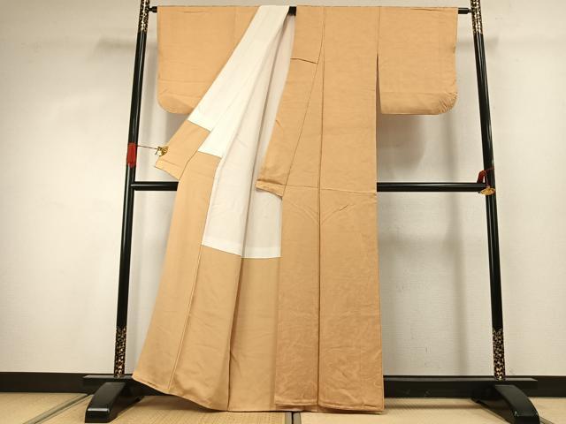 平和屋着物●上質な色無地 墨流し地紋 飴色 正絹 逸品 AABJ4415fy
