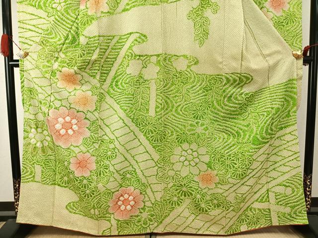 平和屋着物●豪華振袖 総絞り 草花文 暈し染め 正絹 逸品 AABJ4420fy