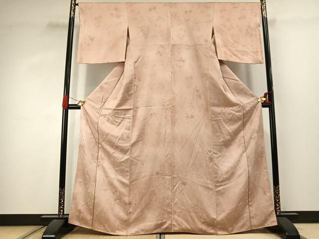 平和屋着物●上質な色無地 草花地紋 洗柿色 正絹 逸品 AABJ4423fy