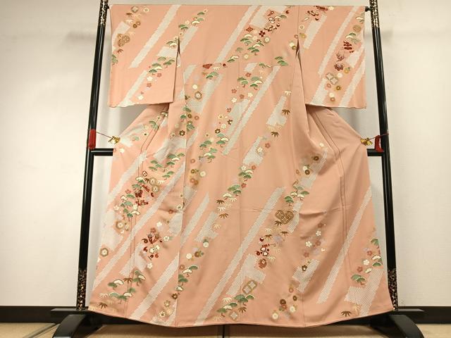 平和屋着物●訪問着 駒刺繍 松竹梅 金彩 正絹 逸品 未使用 AABJ4424fy