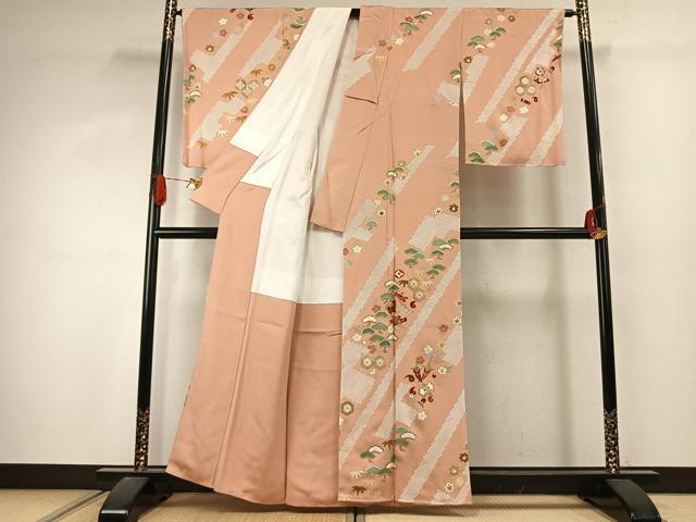 平和屋着物●訪問着 駒刺繍 松竹梅 金彩 正絹 逸品 未使用 AABJ4424fy