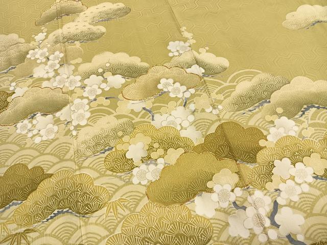 平和屋着物●訪問着 駒刺繍 松竹梅 金彩 正絹 逸品 AABJ4429fy