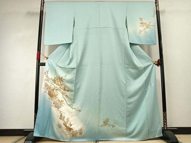 平和屋着物●金彩友禅 卓越技能者・名工・和田光正 訪問着 枝梅松文 螺鈿 暈し染め 金銀彩 正絹 逸品 AABJ4443fy
