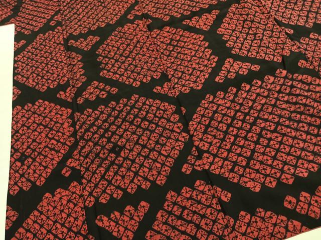 平和屋着物●上質な小紋 雲絞り 幾何学文様 黒地 正絹 逸品 AABJ4445fy