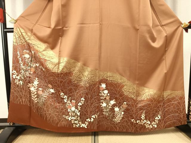 平和屋着物●訪問着 駒刺繍 草花文 金彩 正絹 逸品 未使用 AABJ4451fy