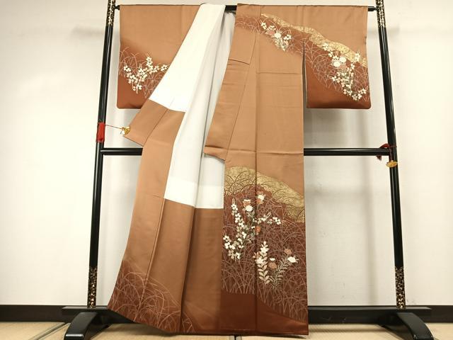 平和屋着物●訪問着 駒刺繍 草花文 金彩 正絹 逸品 未使用 AABJ4451fy