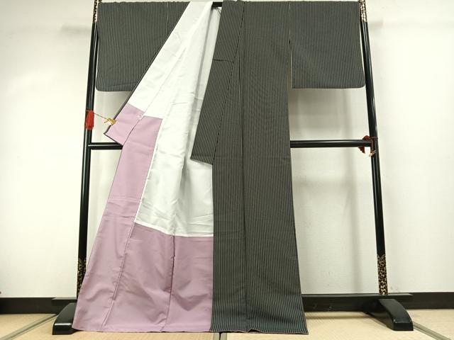 平和屋着物●小紋 縞 ロング丈 洗える着物 AABJ4455fy