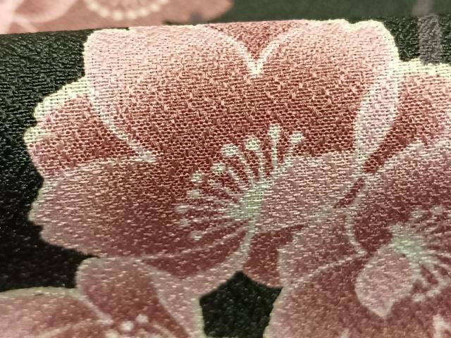 平和屋着物●小紋 枝花文 黒地 洗える着物 AABJ4458fy