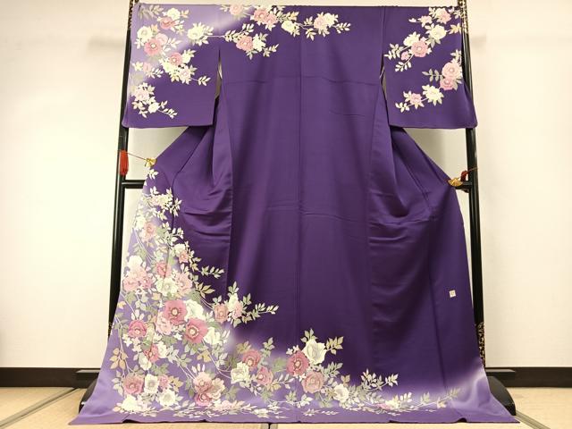 平和屋着物●訪問着 作家物 枝花文 暈し染め 金彩 ロング丈 正絹 逸品 AABJ4461fy