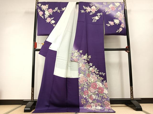 平和屋着物●訪問着 作家物 枝花文 暈し染め 金彩 ロング丈 正絹 逸品 AABJ4461fy