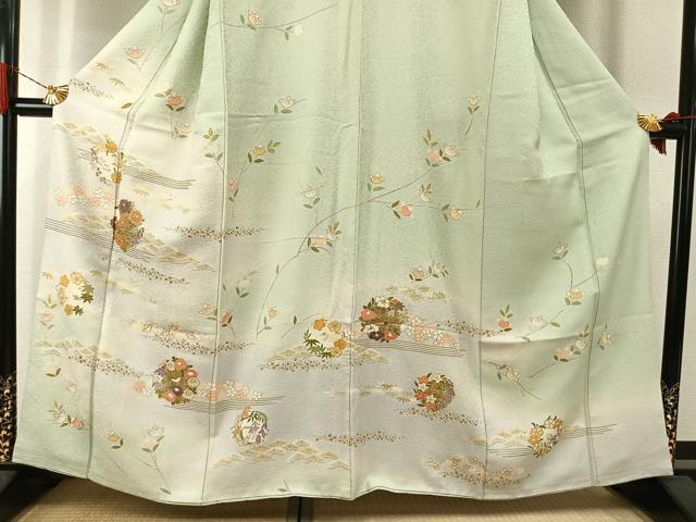 平和屋着物●訪問着 作家物 駒刺繍 草花文 暈し染め 金彩 正絹 逸品 AABJ4464fy