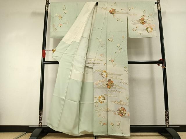 平和屋着物●訪問着 作家物 駒刺繍 草花文 暈し染め 金彩 正絹 逸品 AABJ4464fy